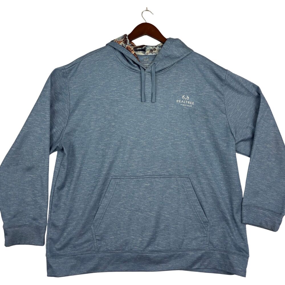 Realtree Fishing Hoodie Mens 2XL Blue Heather Camo Lined Pullover Performance